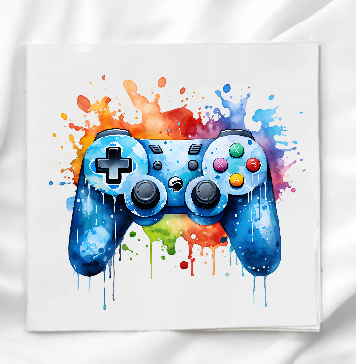 Video Game Controller Blue Fabric Panel Quilt Block