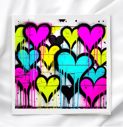 Graffiti Hearts Fabric Panel Quilt Block