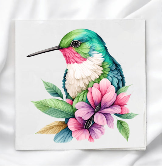 Floral Hummingbird Fabric Panel Quilt Block