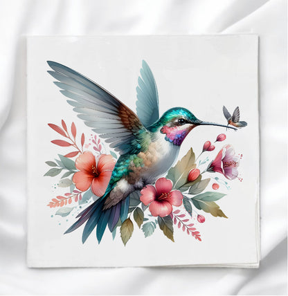 Floral Hummingbird Fabric Panel Quilt Block