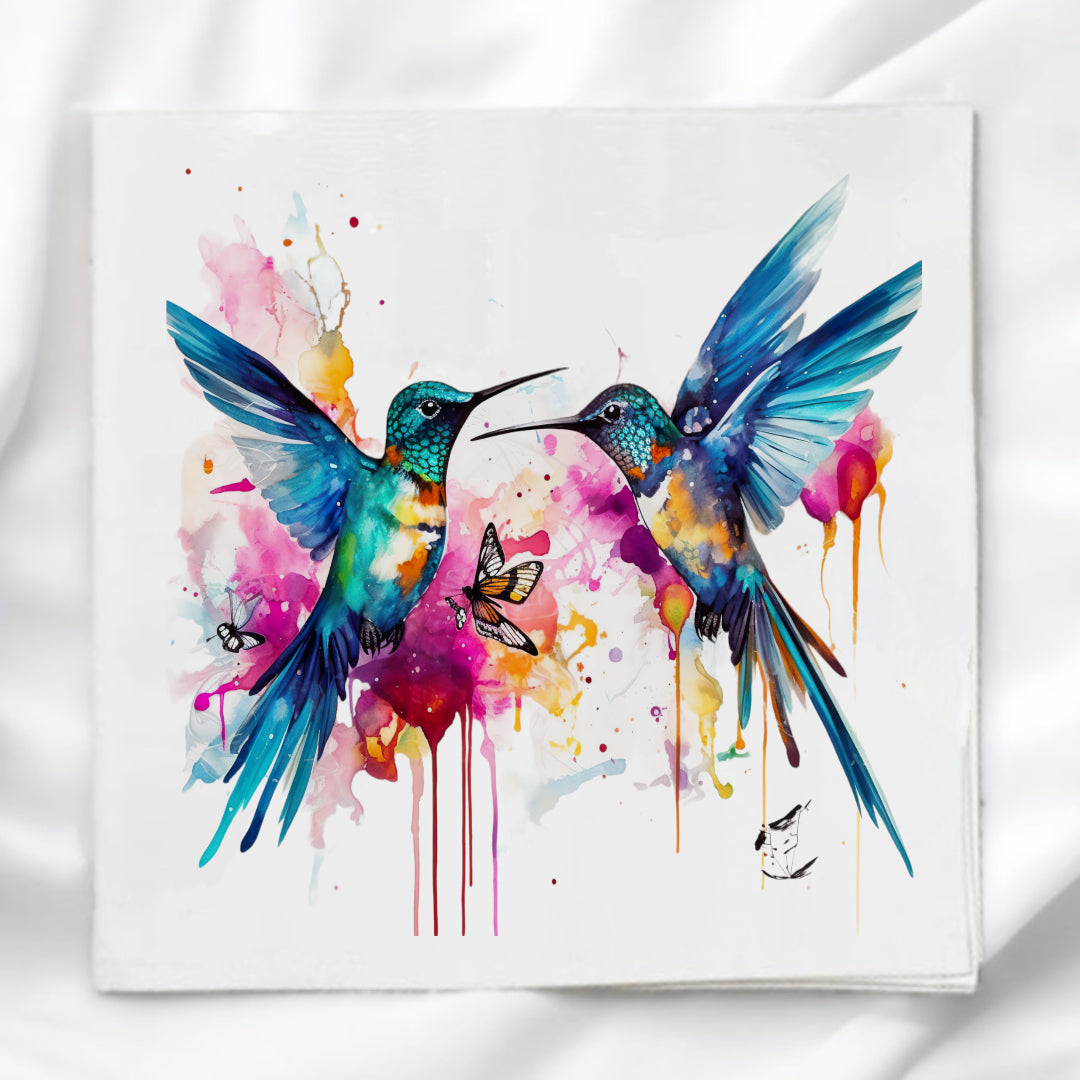 Watercolor Hummingbird Fabric Panel Quilt Block