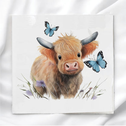Cow with Blue Butterflies Fabric Panel Quilt Block