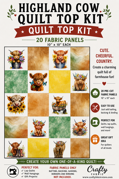 Highland Cow Quilt Top Kit | DIY Quilt Top Kit for Beginners | Sew A Quilt