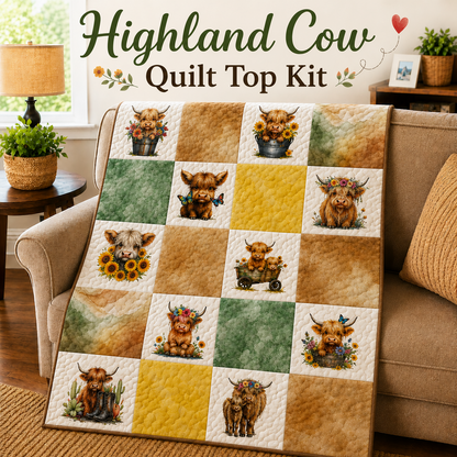 Highland Cow Quilt Top Kit | DIY Quilt Top Kit for Beginners | Sew A Quilt