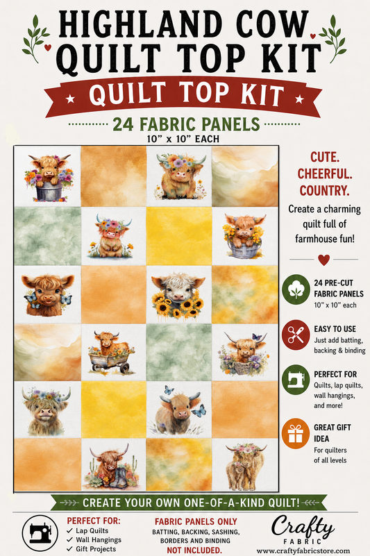 Highland Cow Quilt Top Kit | DIY Quilt Top Kit for Beginners | Sew A Quilt