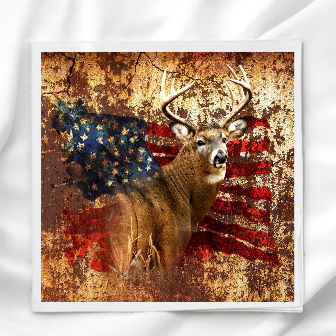 Deer with American Flag Fabric Panel Quilt Block