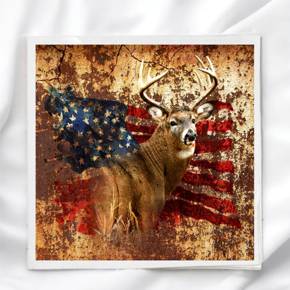 Deer with American Flag Fabric Panel Quilt Block