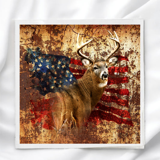 Deer with American Flag Fabric Panel Quilt Block
