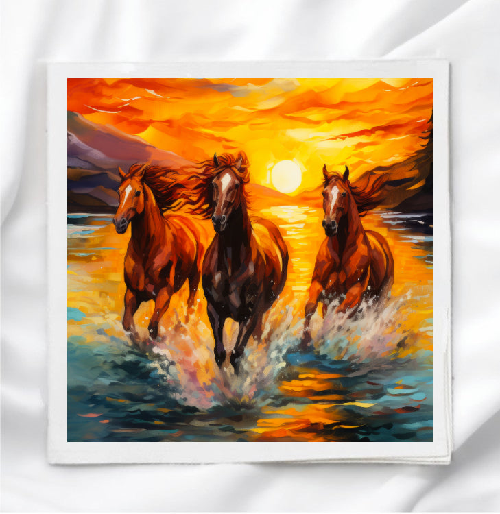 Sunset Horses Fabric Panel Quilt Block