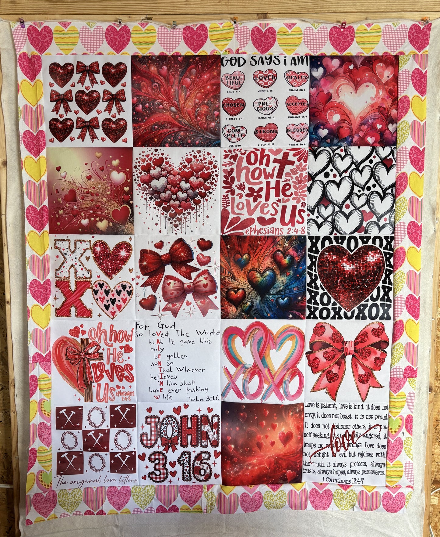 Valentine's Day Unfinished Quilt Top 45" x 55" Cheater Quilt Top