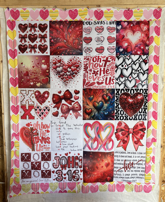 Valentine's Day Unfinished Quilt Top 45" x 55" Cheater Quilt Top
