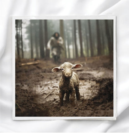 Jesus Running After Lamb Fabric Panel Quilt Block