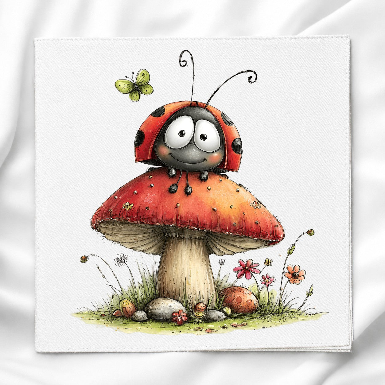 Cute Lady Bug Fabric Panel Quilt Block
