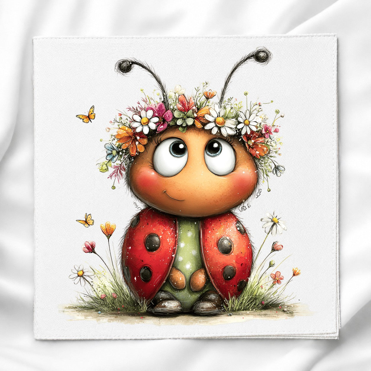 Cute Lady Bug Fabric Panel Quilt Block