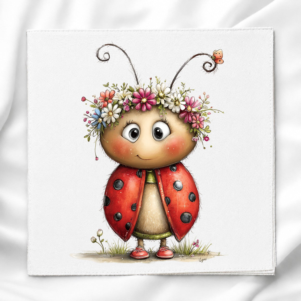 Cute Lady Bug Fabric Panel Quilt Block