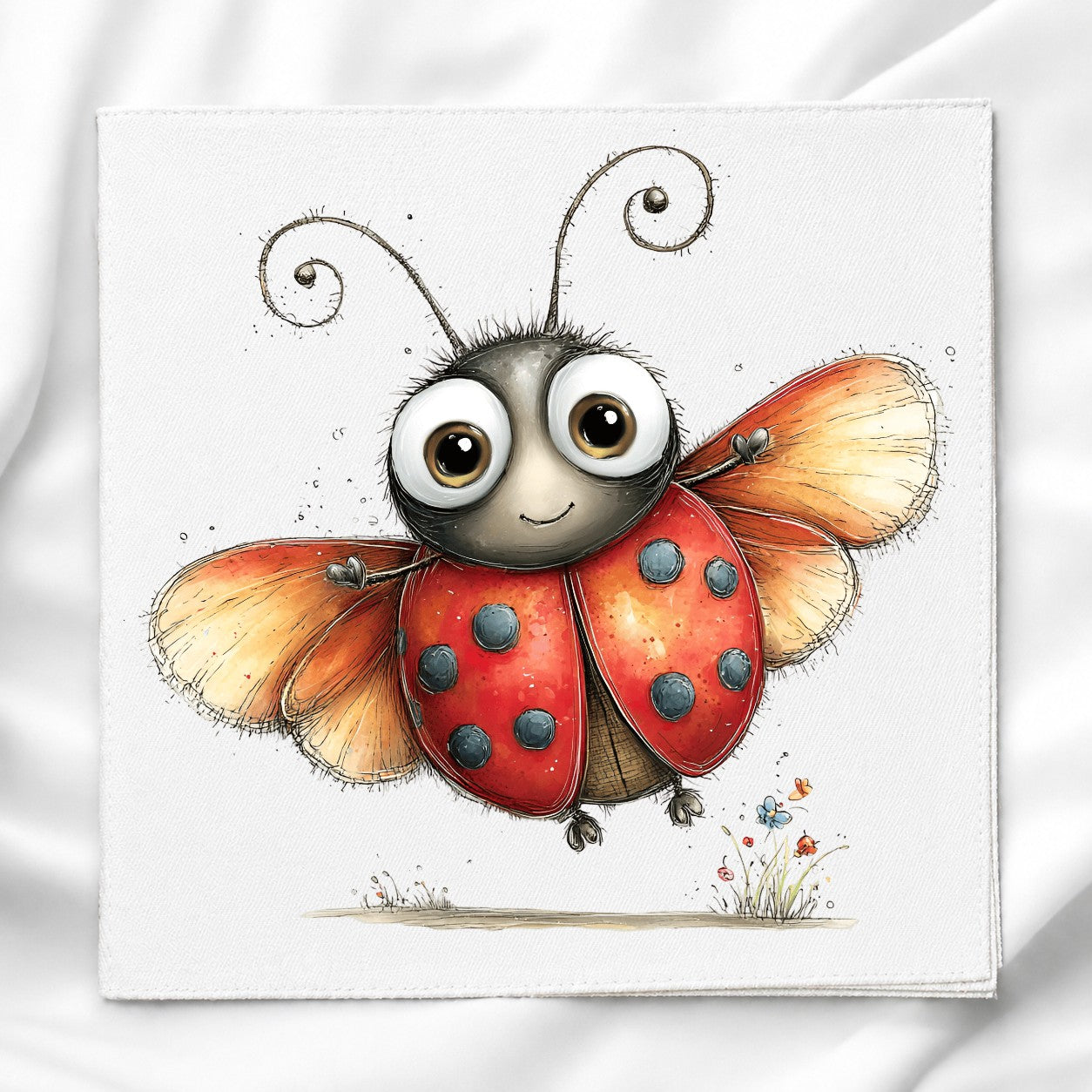 Cute Lady Bug Fabric Panel Quilt Block