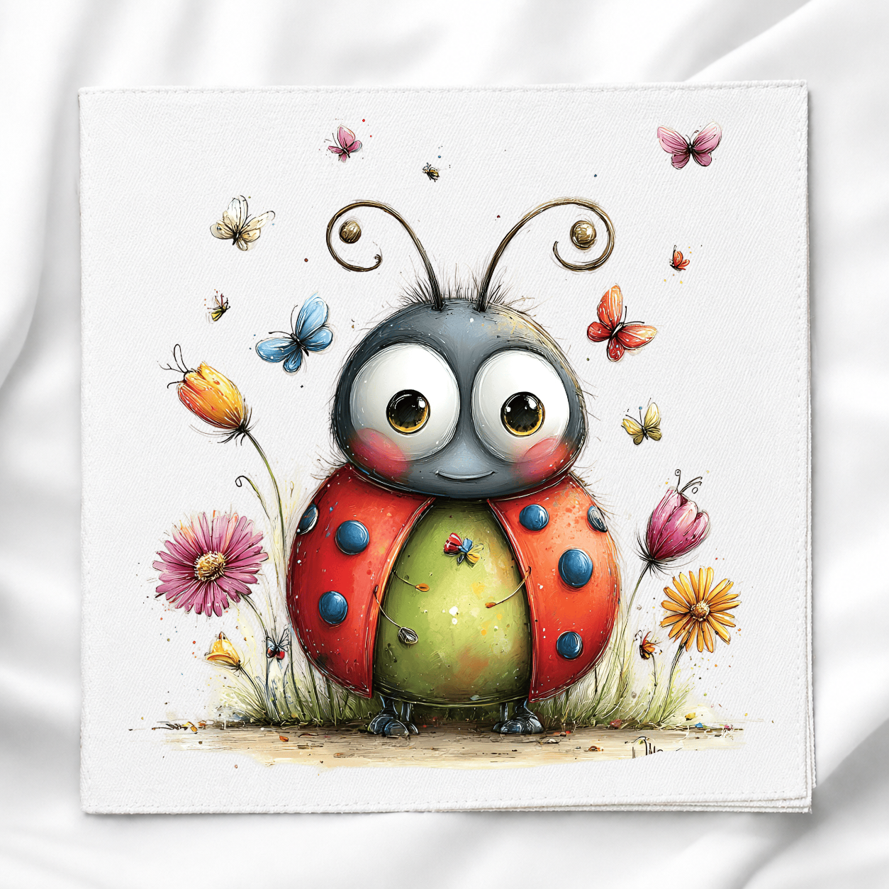 Cute Lady Bug Fabric Panel Quilt Block