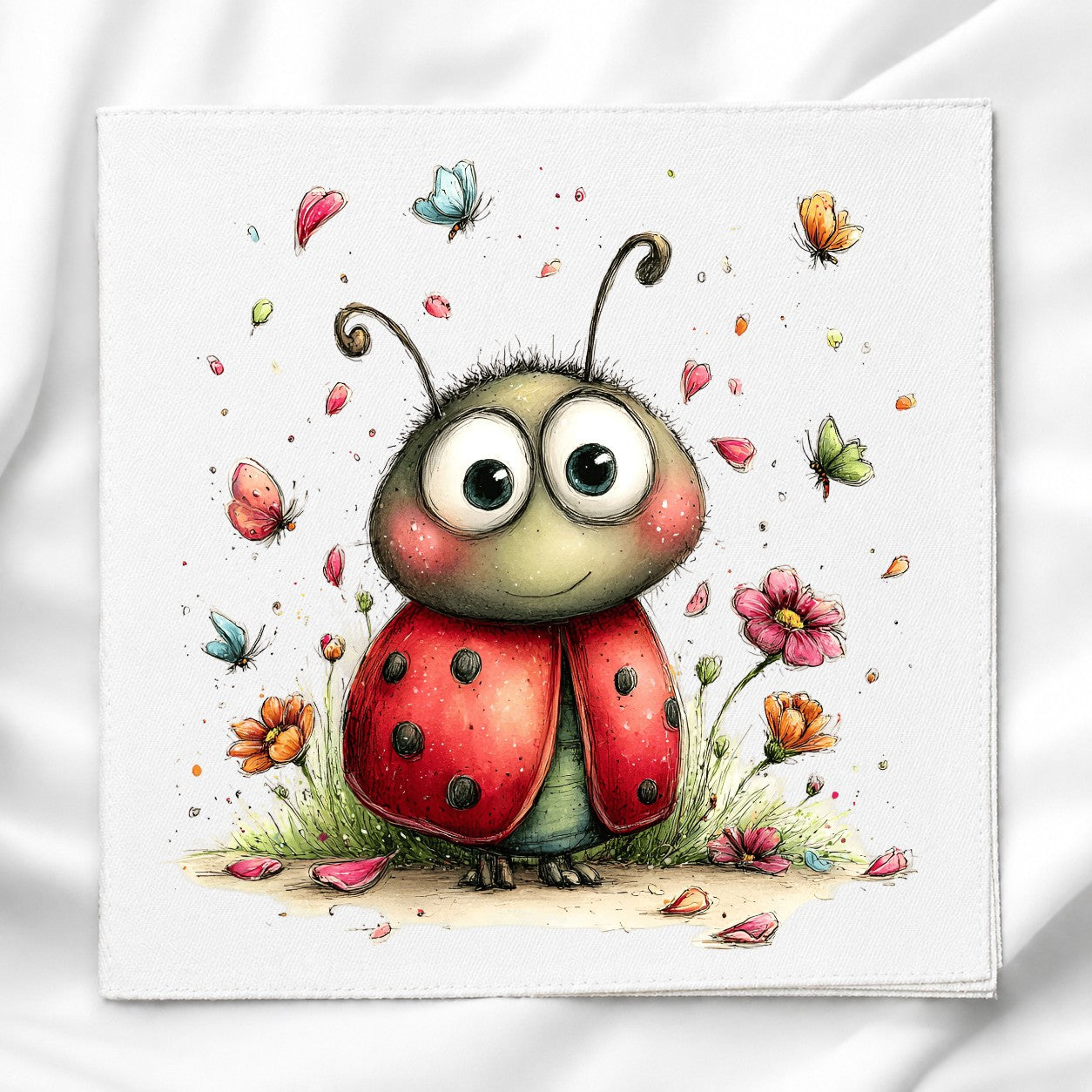 Cute Lady Bug Fabric Panel Quilt Block