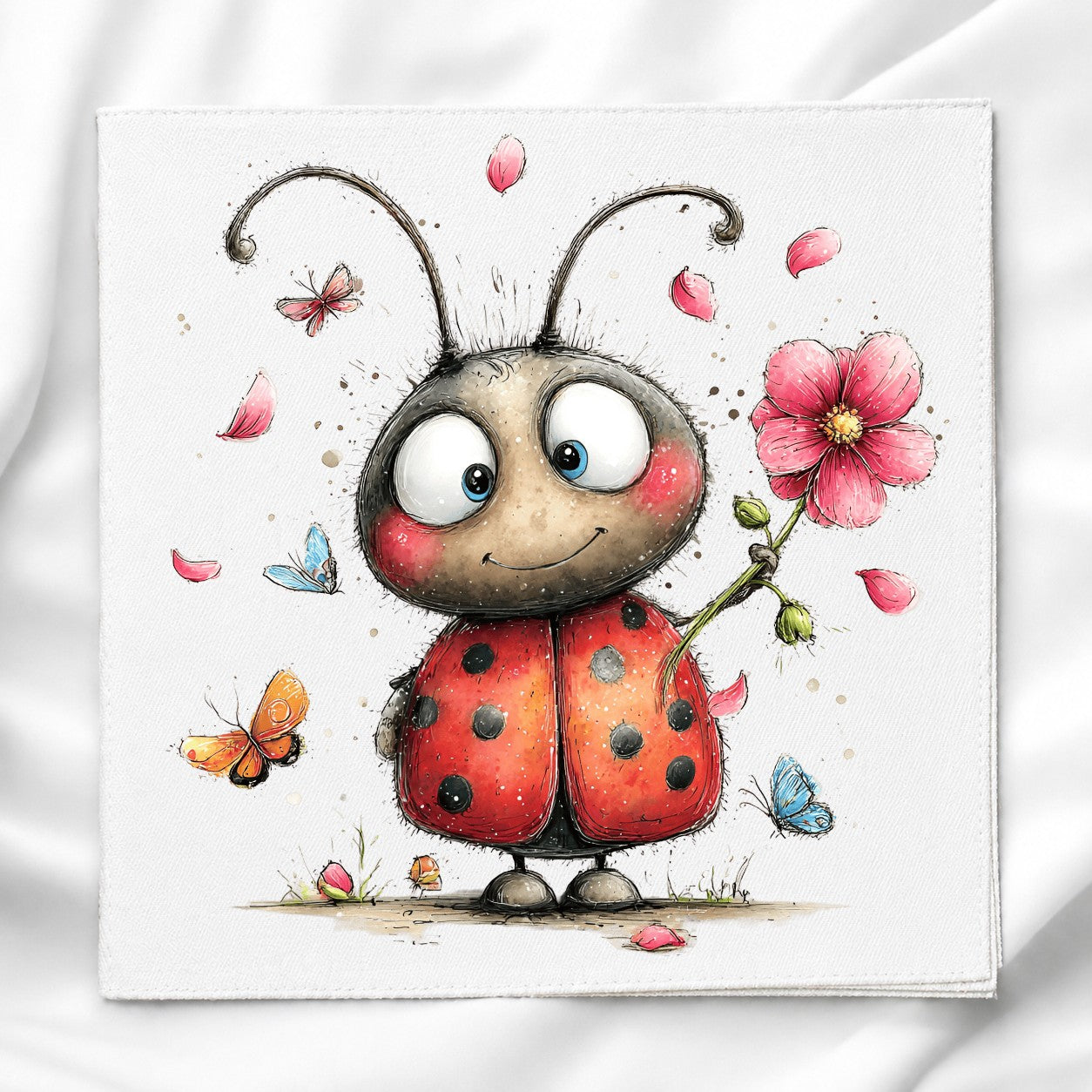 Cute Lady Bug Fabric Panel Quilt Block