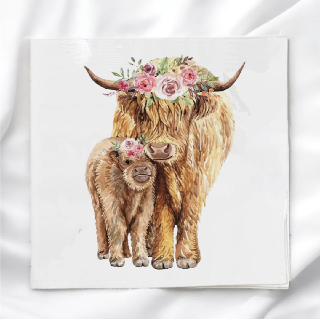 Mama & Baby Highland Cow Fabric Panel Quilt Block