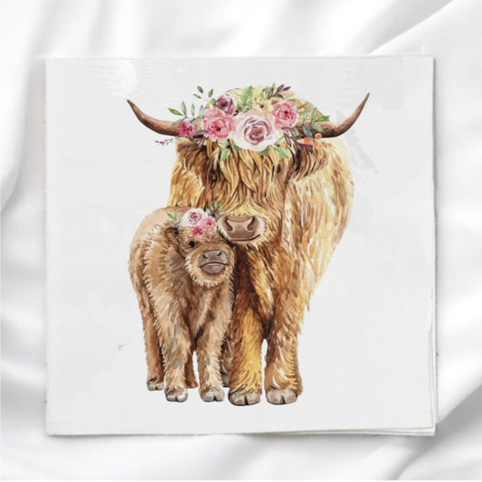 Mama & Baby Highland Cow Fabric Panel Quilt Block