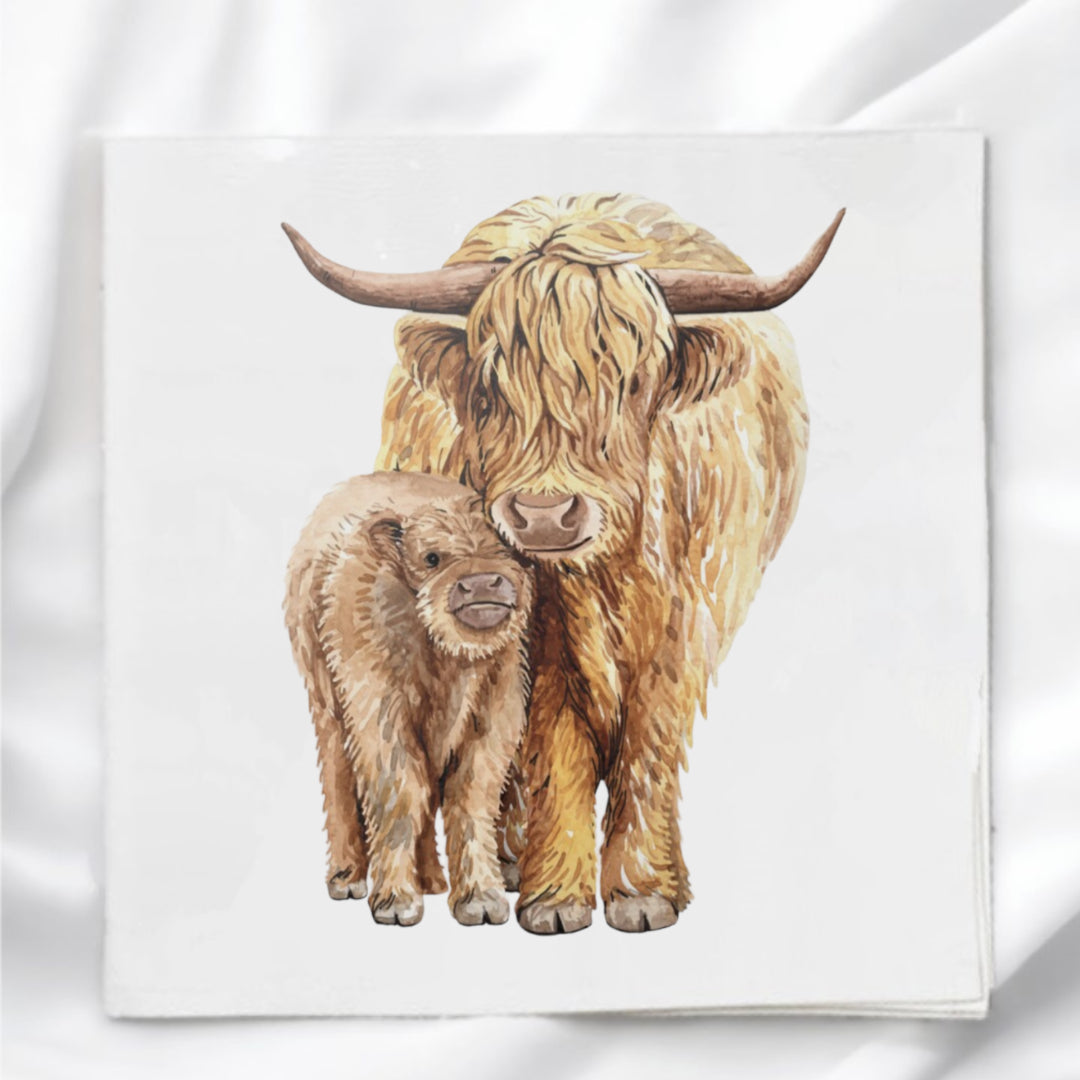 Baby & Mama Highland Cow Fabric Panel Quilt Block