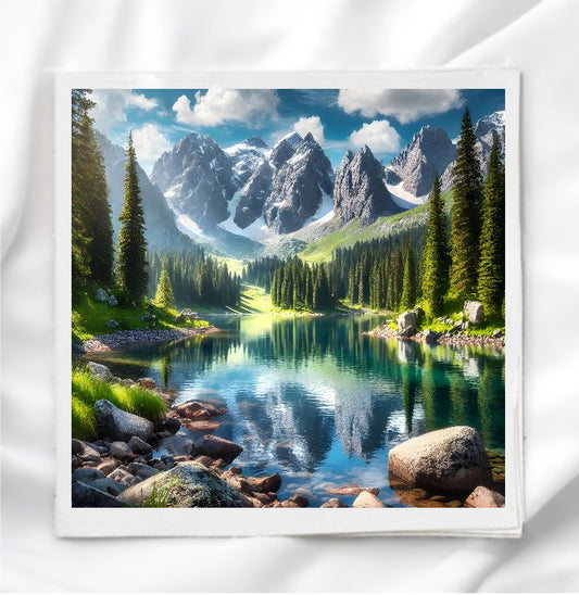 Mountain Lake View Fabric Panel Quilt Block