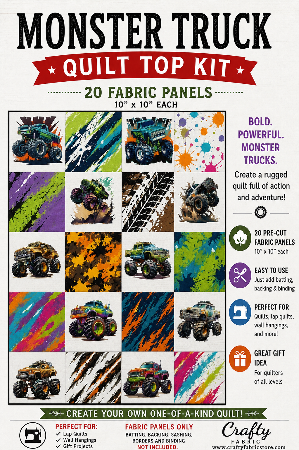 Monster Truck Quilt Top Kit | DIY Quilt Top Kit for Beginners | Sew A Quilt