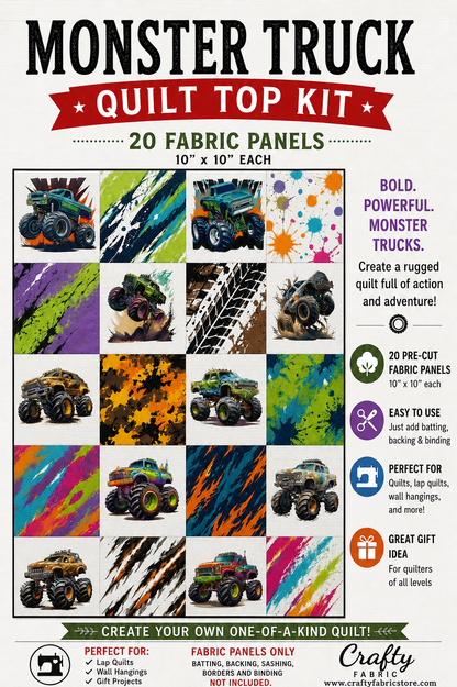 Monster Truck Quilt Top Kit | DIY Quilt Top Kit for Beginners | Sew A Quilt