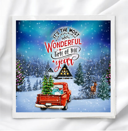 Christmas Red Truck Scene Fabric Panel Quilt Block
