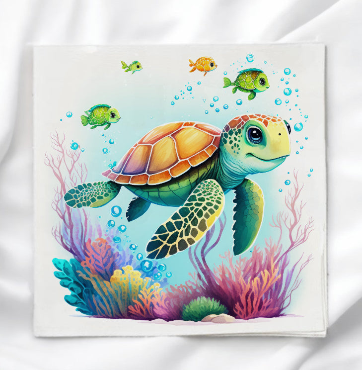 Ocean Turtle Fabric Panel Quilt Block