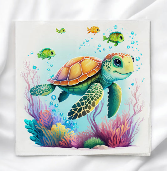 Ocean Turtle Fabric Panel Quilt Block