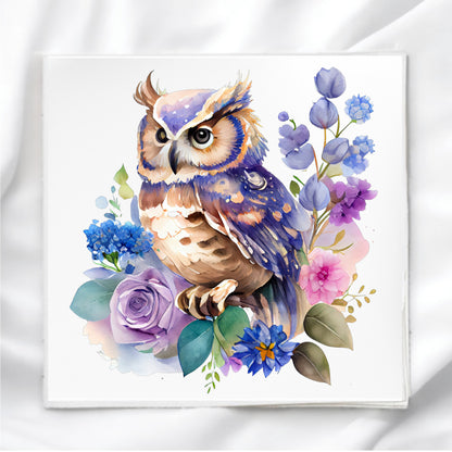 Floral Owl Fabric Panel Quilt Block
