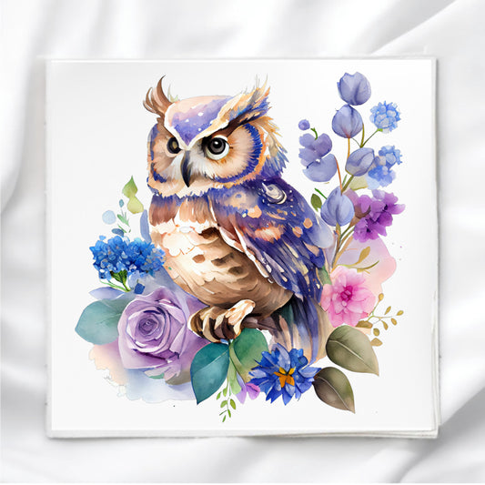Floral Owl Fabric Panel Quilt Block