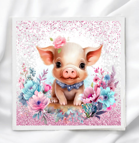 Cute Piglet Fabric Panel Quilt Block