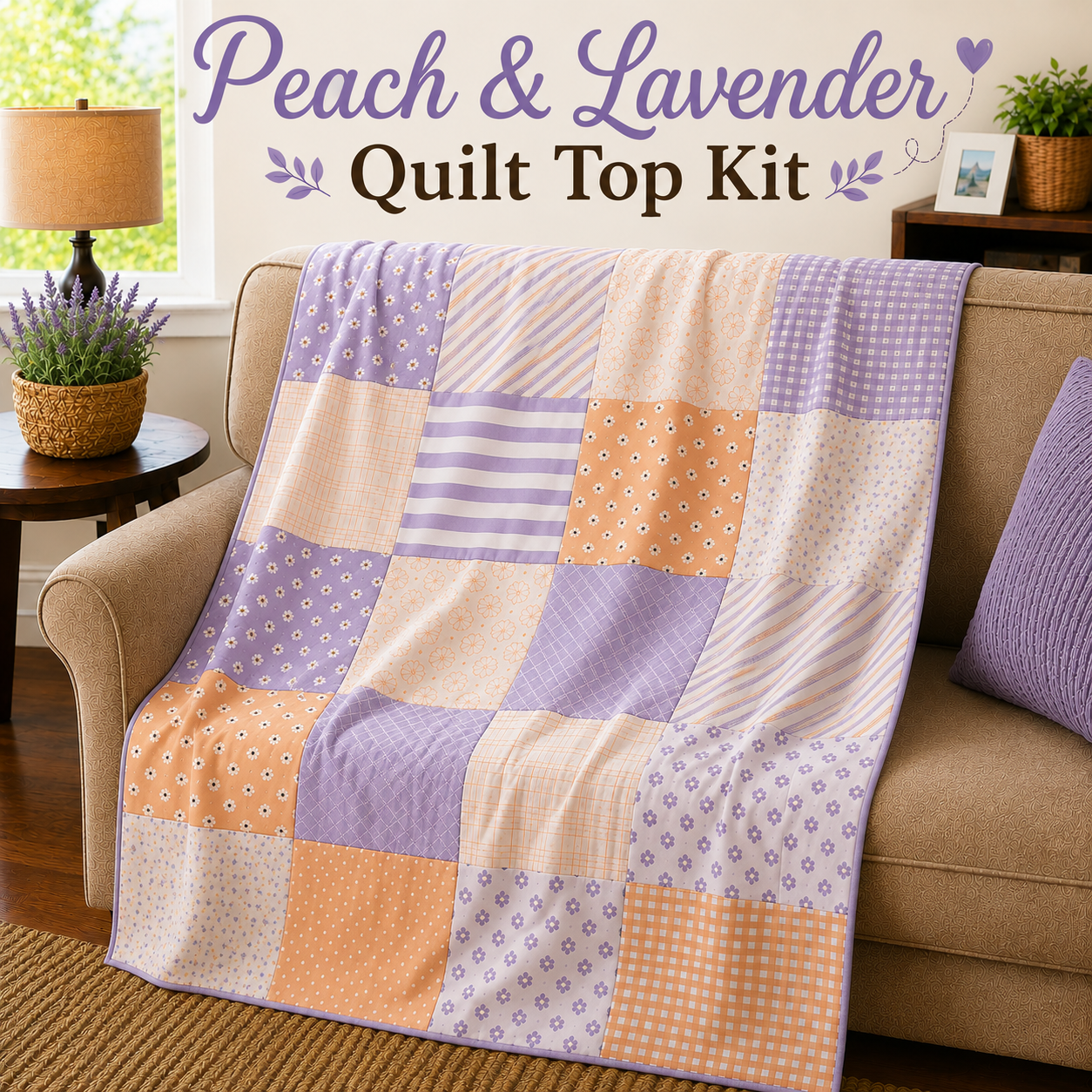 Peach & Lavender Quilt Top Kit | DIY Quilt Top Kit for Beginners | Sew A Quilt