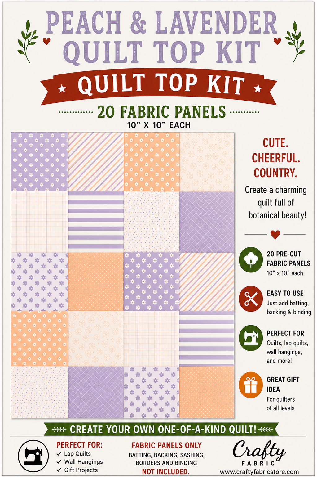 Peach & Lavender Quilt Top Kit | DIY Quilt Top Kit for Beginners | Sew A Quilt