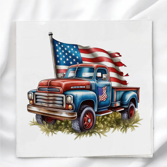 Vintage Patriotic Truck Fabric Panel Quilt Block