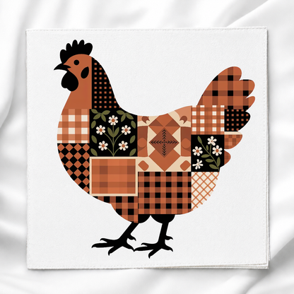 Patchwork Chicken Fabric Panel for Quilting, Sewing & Crafts, DIY Sewing Project