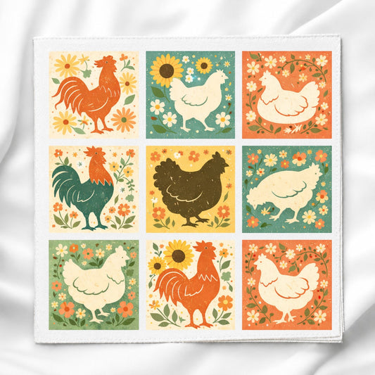 Patchwork Chicken Fabric Panel for Quilting, Sewing & Crafts, DIY Sewing Project