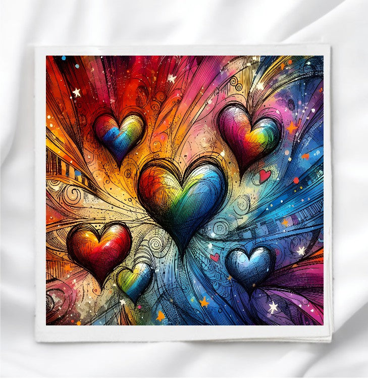 Colorful Hearts Fabric Panel Quilt Block
