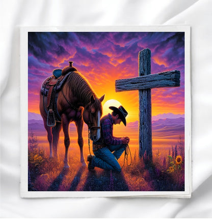 Sunset Cowboy Fabric Panel Quilt Block