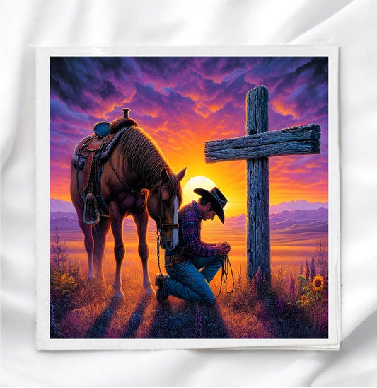 Sunset Cowboy Fabric Panel Quilt Block