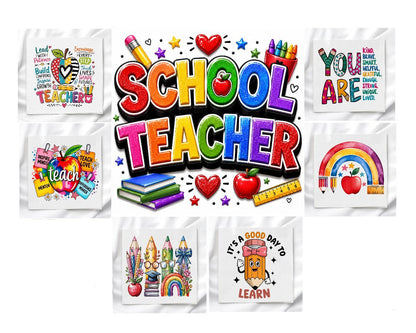 School Teacher Set of 6 Fabric Panels, Quilt Blocks, Fabric Squares, Craft Fabric