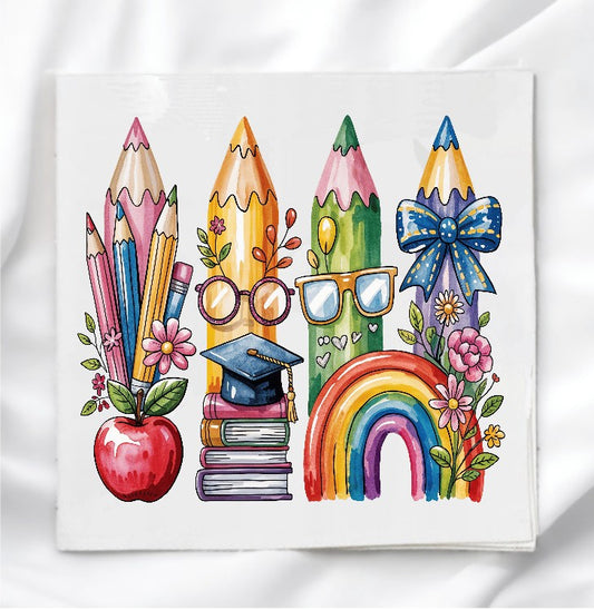 School Themed Fabric Panel Quilt Block