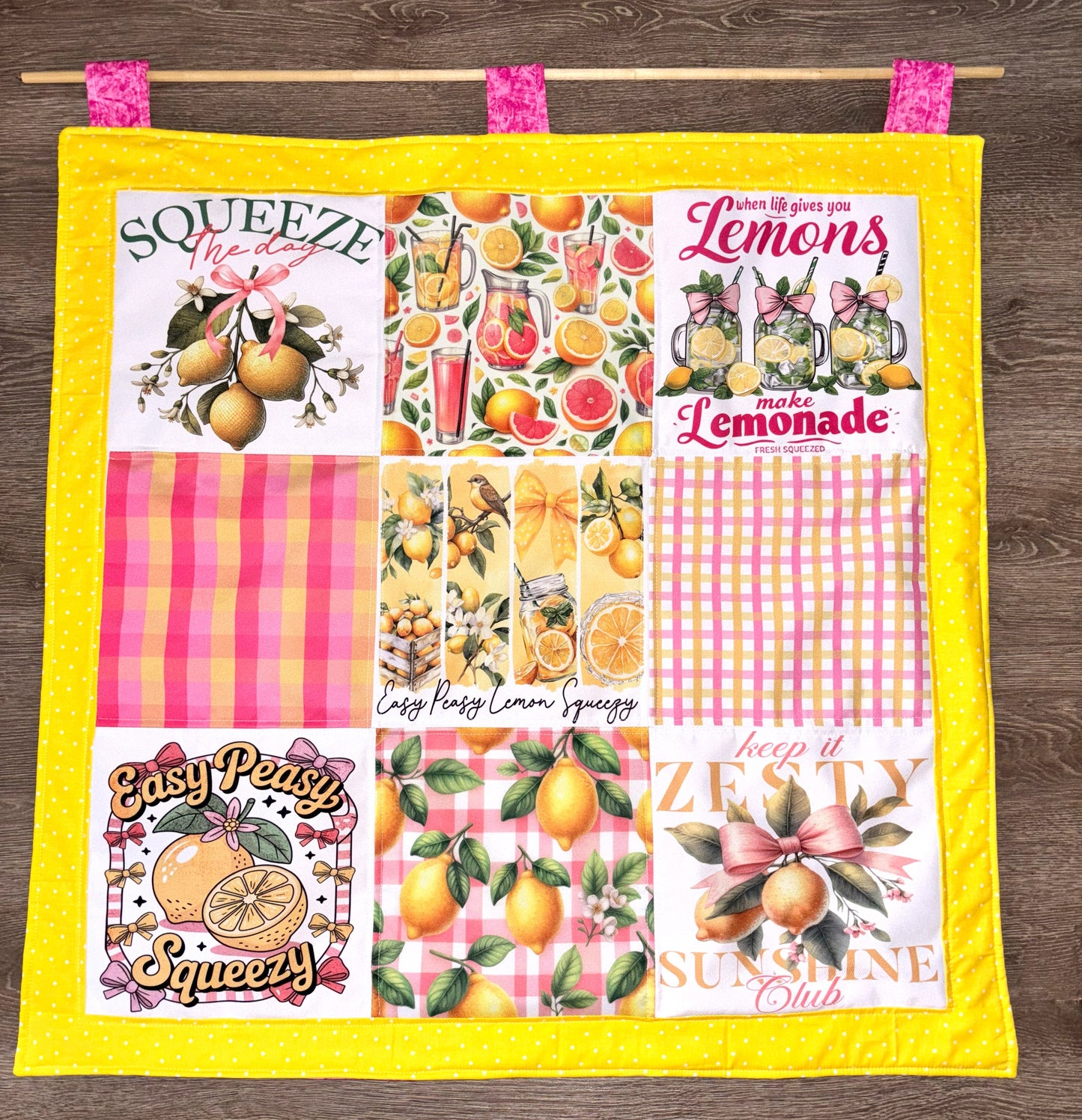 Pink Lemonade Quilted Wall Hanging Summer Wall Decor 34"x34"