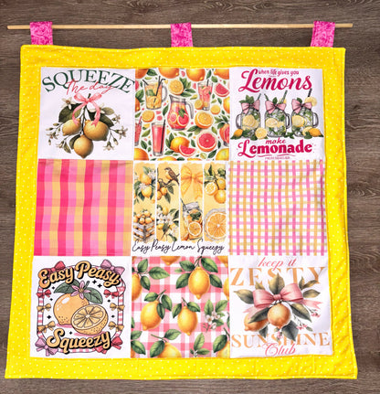 Pink Lemonade Quilted Wall Hanging Summer Wall Decor 34"x34"