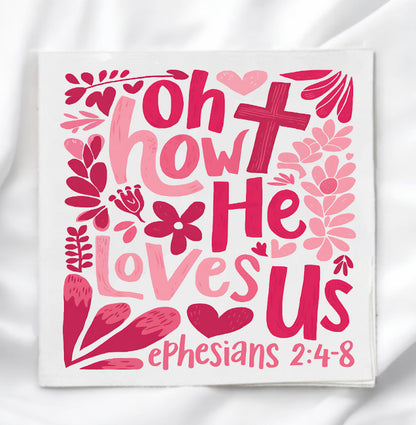 How He Loves Us Christian Valentine Fabric Panel Quilt Block