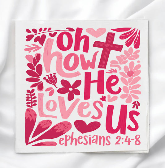 How He Loves Us Christian Valentine Fabric Panel Quilt Block
