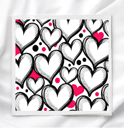 Valentine Heart Doodle Fabric Panel Quilt Block